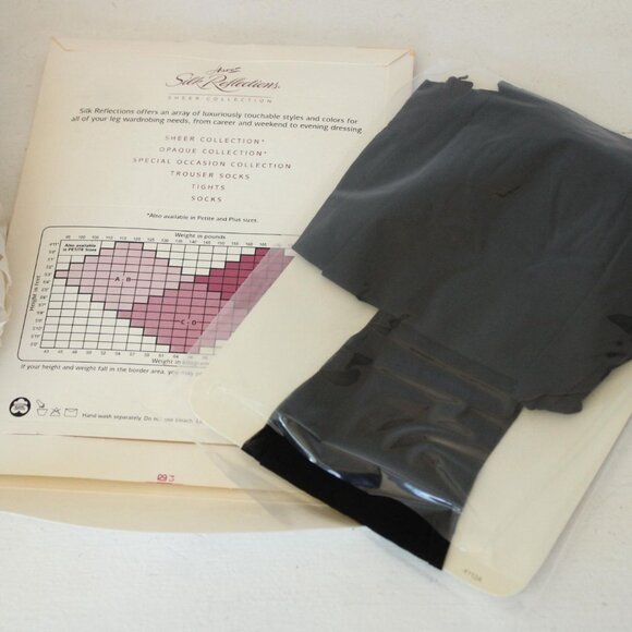 Vintage 1990s 2000s Pantyhose, New NOS, Hanes Jet Black, Size A-B, Silk Reflecti - Picture 8 of 10